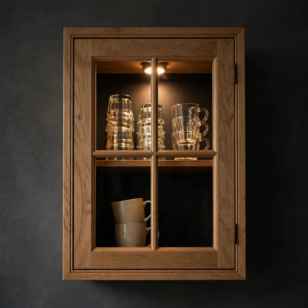 Design 7 Hide Puck Lights Inside Glass Front Cabinets
