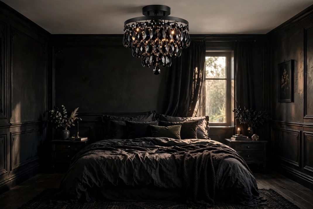 Design 9 Center A Black Crystal Flush Mount