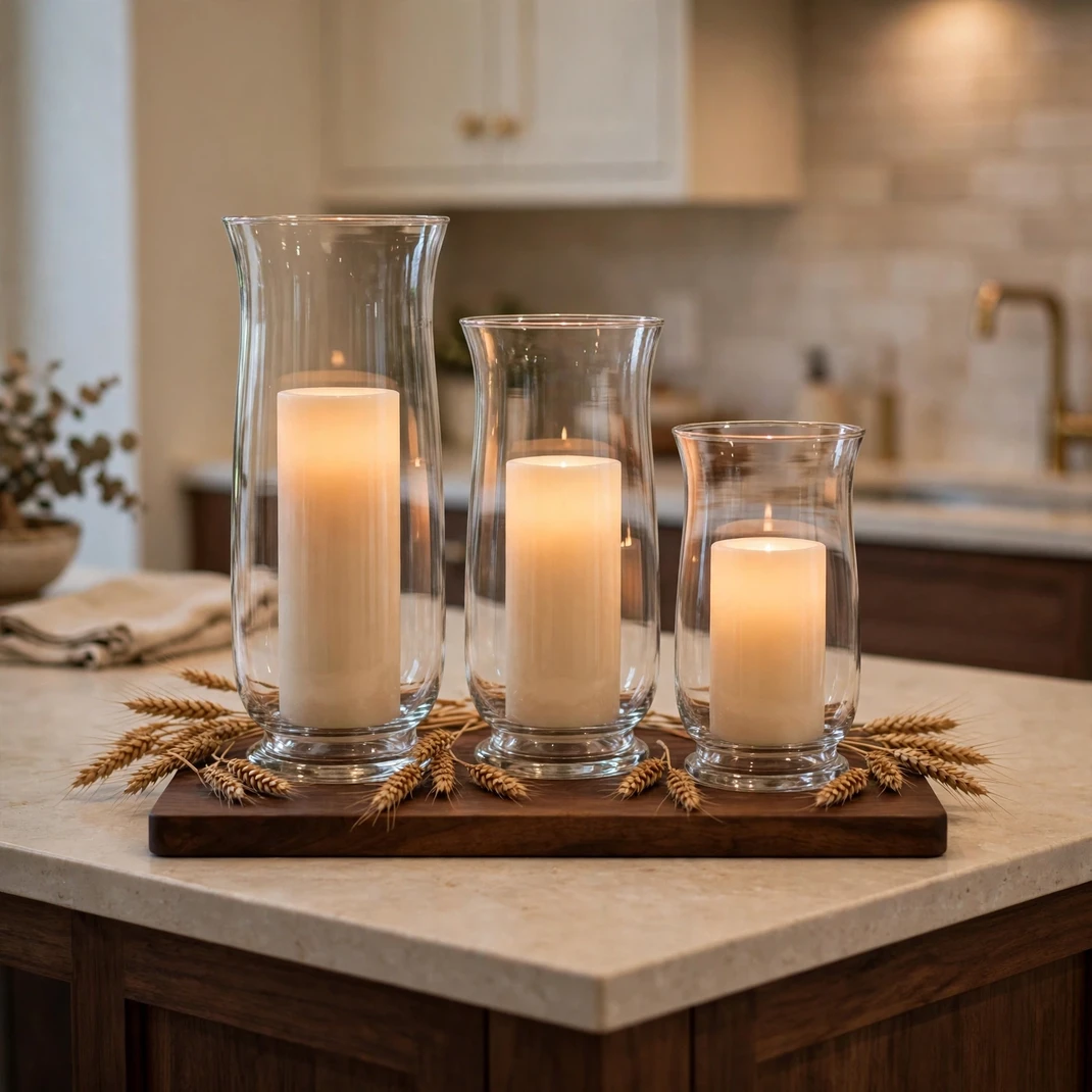 Design 9 Set Flameless Pillars In Glass Hurricanes On The Island