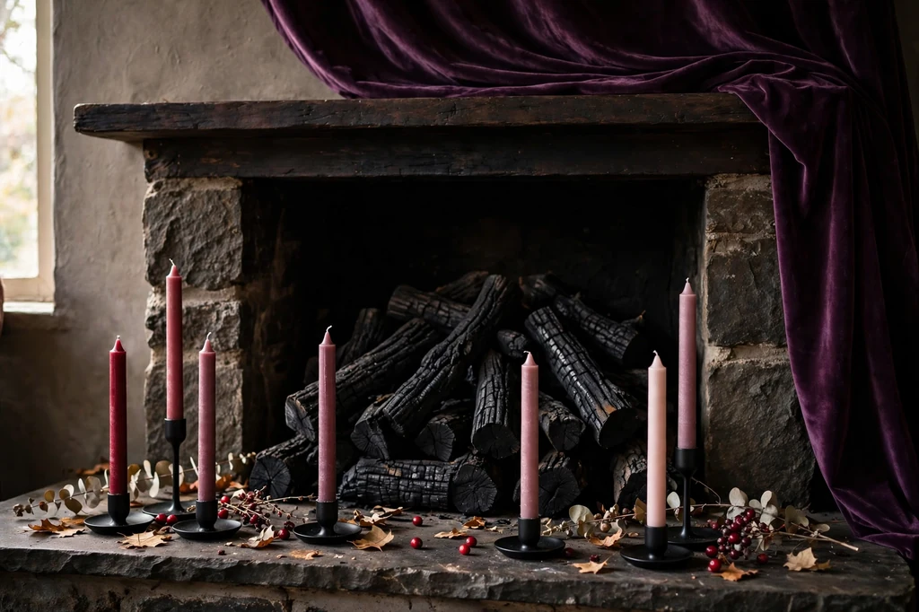 Design 9 Warm The Hearth With Berry Tapers And Charred Wood